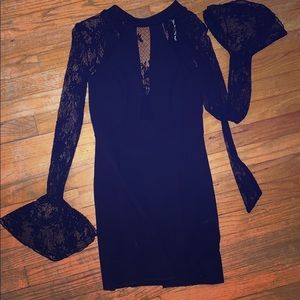 Black laced sleeve and front dress.